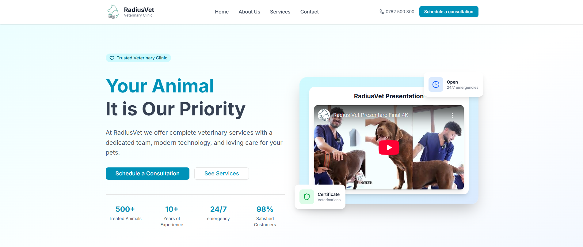 RadiusVet - Veterinary Clinic Website